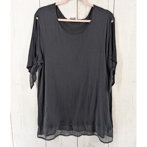 Ellen Tracy Size XL Womens Black‎ Short Slit Sleeve Tunic Blouse